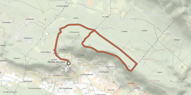 Map of the The Plain (forest) track on the IGN map, with the start and numbered waypoints