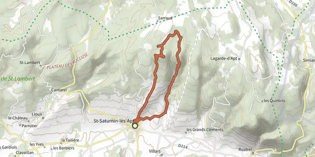 Tracé de Du village aux aiguiers de Travignon sur le Plan IGN