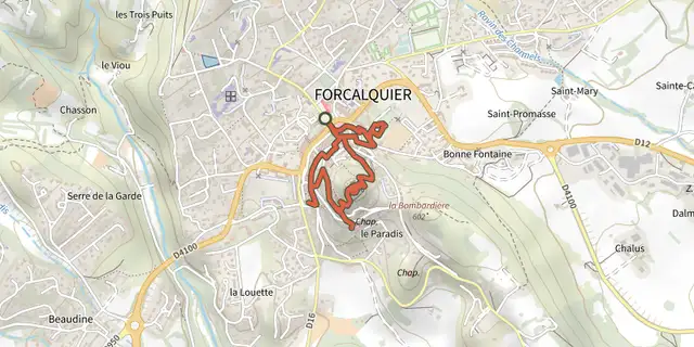 The Forcalquier and its fortress track on the IGN map