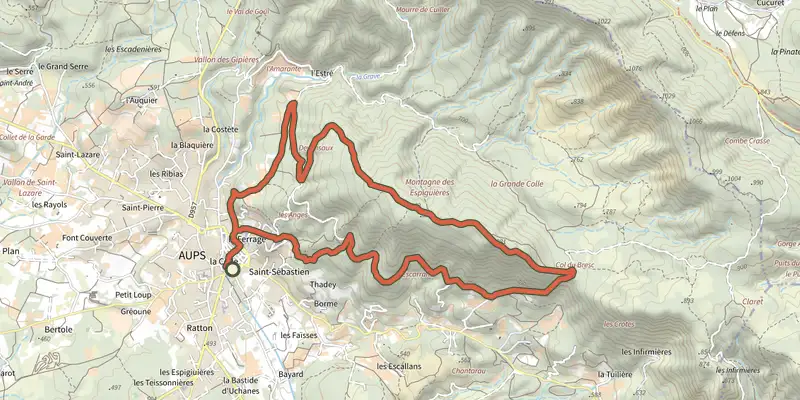 Map of the La Croix des Pins track on the IGN map, with the start and numbered waypoints