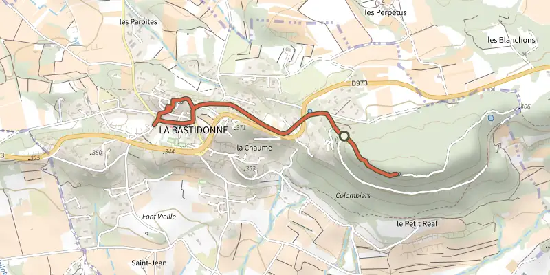 Map of the La Bastidonne - Chapelle Saint-Julien track on the IGN map, with the start and numbered waypoints