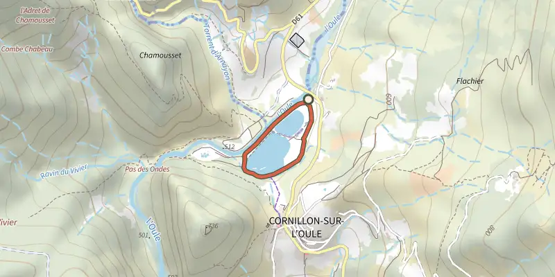 Map of the Le Pas des Ondes track on OpenTopoMap, with the start and numbered waypoints
