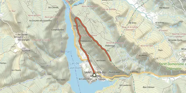 The Barre du Pidanoux track on the IGN map