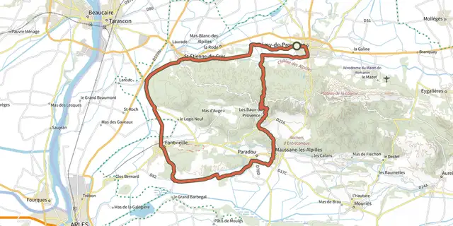 Tracé de À vélo, les Alpilles par le Val d'Enfer sur le Plan IGN