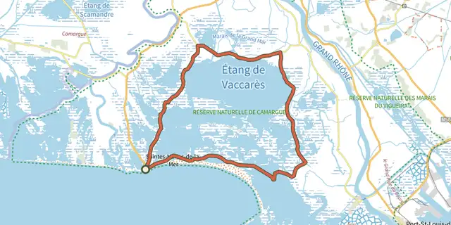 Tracé de Le tour de Vaccarès à vélo en 2 jours sur le Plan IGN