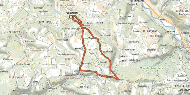 The Saignon, La Gardette path track on the IGN map