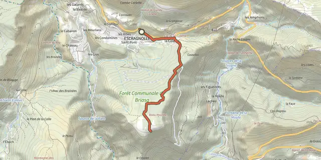 The Baou Mourine track on the OpenTopoMap map