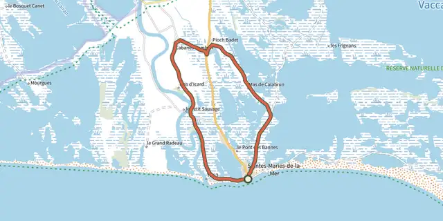 The Cycling around Saintes-Maries-de-la-Mer track on the IGN map