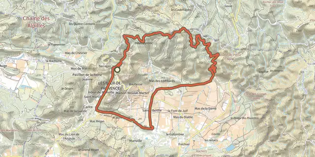 Tracé de Les Baux-de-Provence - Les crêtes de Baumayrane sur le Plan IGN