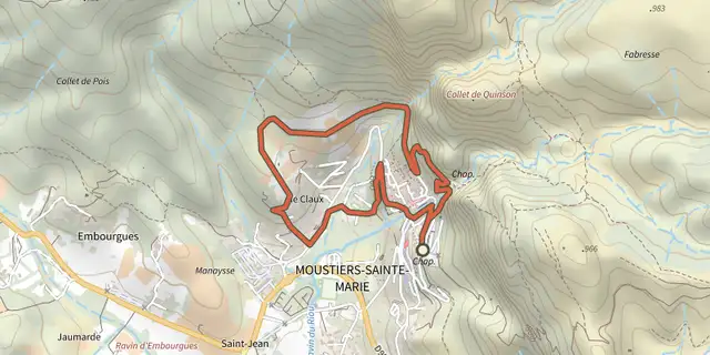 The Moustiers-Sainte-Marie - Les Claux track on the IGN map