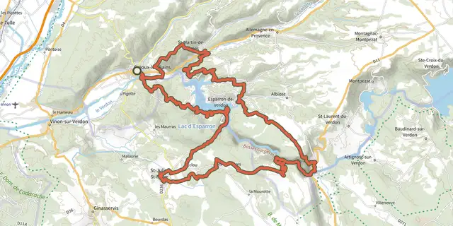 The The tour of the Esparron lake track on the IGN map