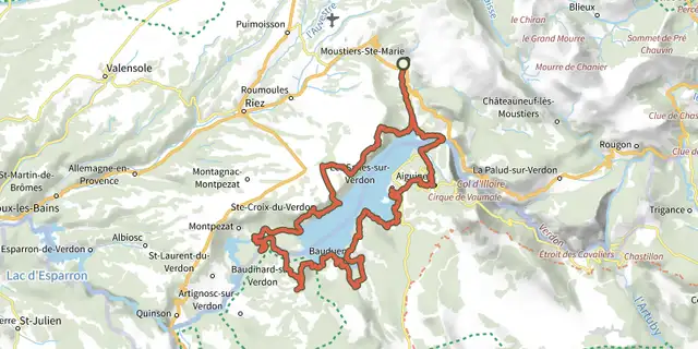 The Moustiers-Sainte-Marie - Le Tour du lac de Sainte-Croix track on the IGN map