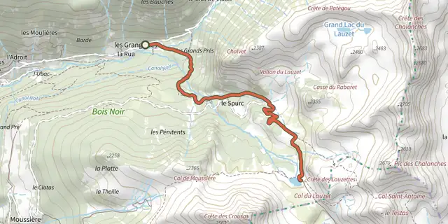 The Lac du Lauzet - Saint-Crépin track on the IGN map