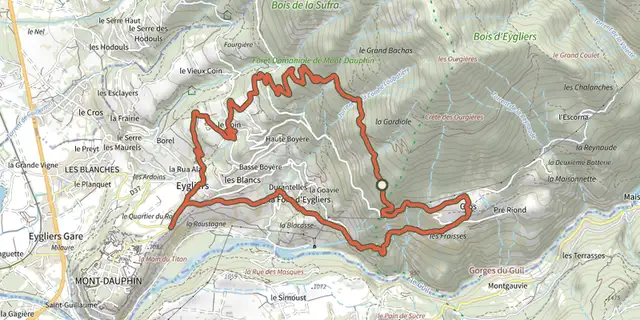 The Gardiole d'Eygliers track on the IGN map
