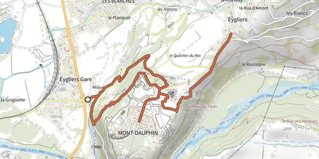 The Mont-Dauphin place forte et Eygliers chef-lieu track on the IGN map