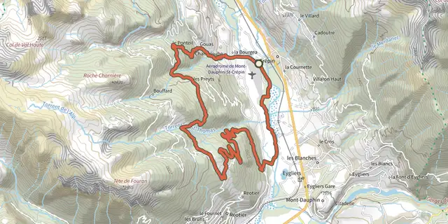The L'Aubreau - Réotier / Saint-Crépin en VTT track on the IGN map