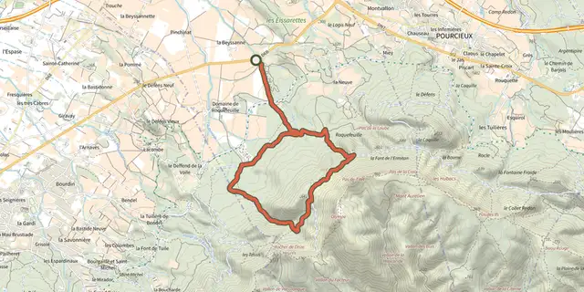The Pourrières - Sentier de l'Aubanède track on the IGN map