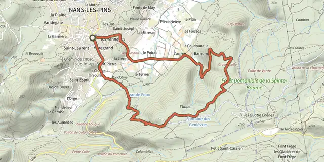 The Nans-les-Pins - L'escaillon et le chemin de la glace track on the IGN map