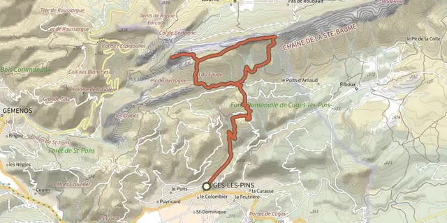 Tracé de Cuges-les-Pins - Crête de la Sainte-Baume et Grand Vallon sur la carte OpenTopoMap