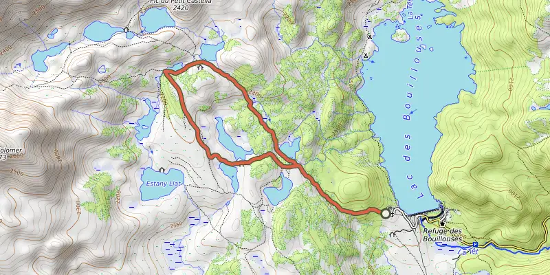 Map of the Carlit lakes loop (9 lakes) track on the IGN map, with the start and numbered waypoints