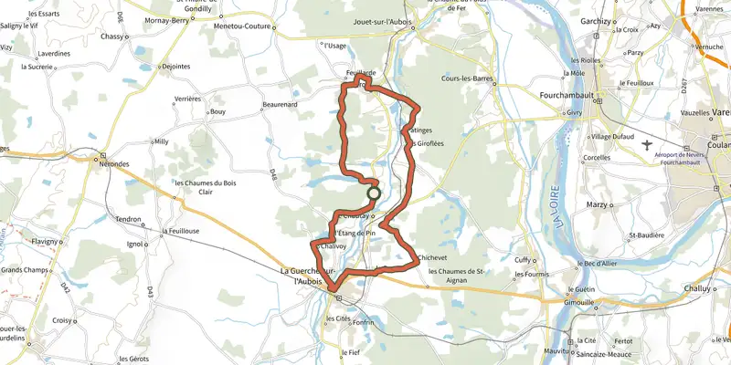 Map of the Les Cisterciens aux sources de l’industrie track on the IGN map, with the start and numbered waypoints