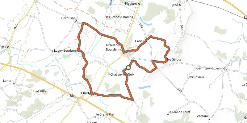 Map of the Boucle Du houblon au blé track on the IGN map, with the start and numbered waypoints