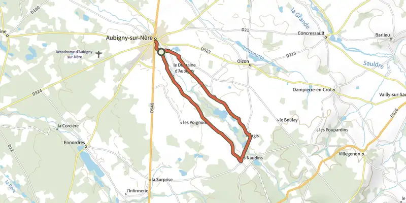 Map of the Circuit 13 château de la Verrerie track on the IGN map, with the start and numbered waypoints
