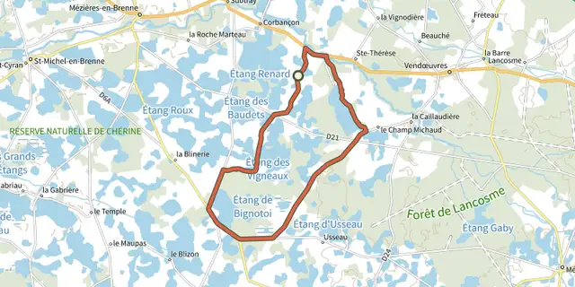Tracé de Circuit de l'Etang de Bellebouche sur le Plan IGN