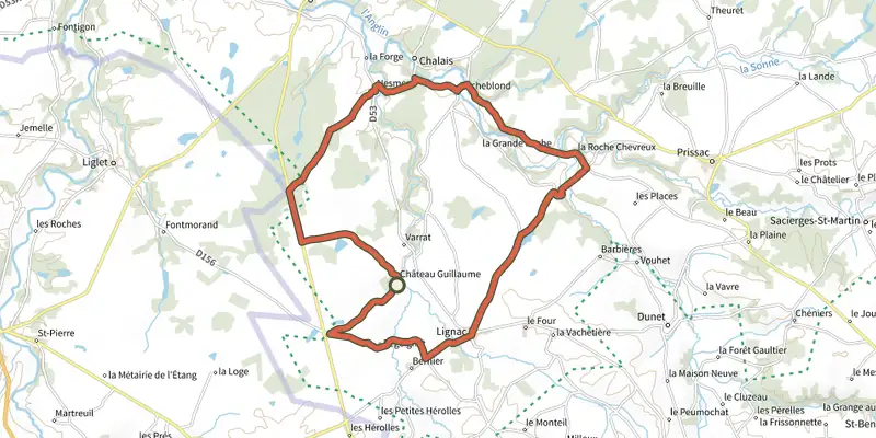 Map of the Château Guillaume track on the IGN map, with the start and numbered waypoints