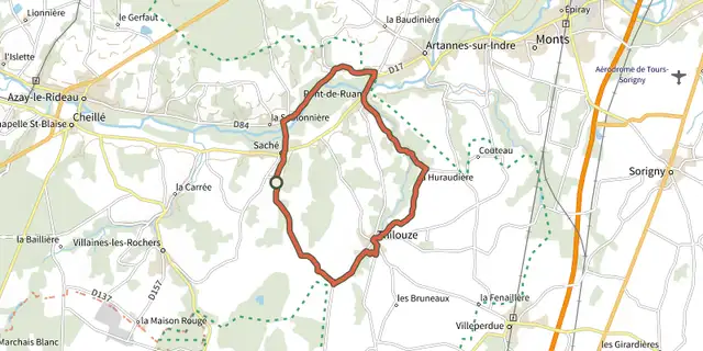 The Sur les pas de Balzac track on the OpenTopoMap map