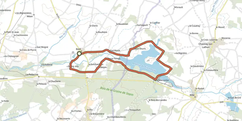 Carte du tracé de Nature Sauvage ou Maîtrisée sur le Plan IGN, départ et points de passage numérotés