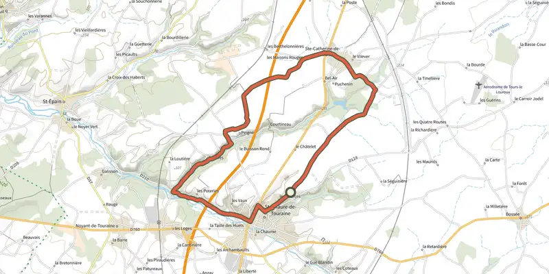 Carte du tracé de La boucle de Jeanne sur le Plan IGN, départ et points de passage numérotés