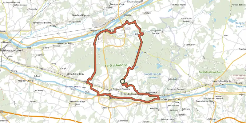 Map of the La voie royale track on the IGN map, with the start and numbered waypoints