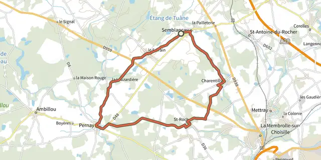 The Semblançay, Le Serrain, Pernay, St-Roch, Charentilly track on the IGN map
