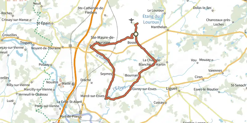 Carte du tracé de A fond les vallons sur le Plan IGN, départ et points de passage numérotés