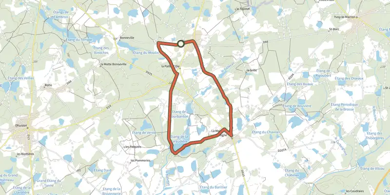 Carte du tracé de En forêt sur la piste du Cerf sur le Plan IGN, départ et points de passage numérotés