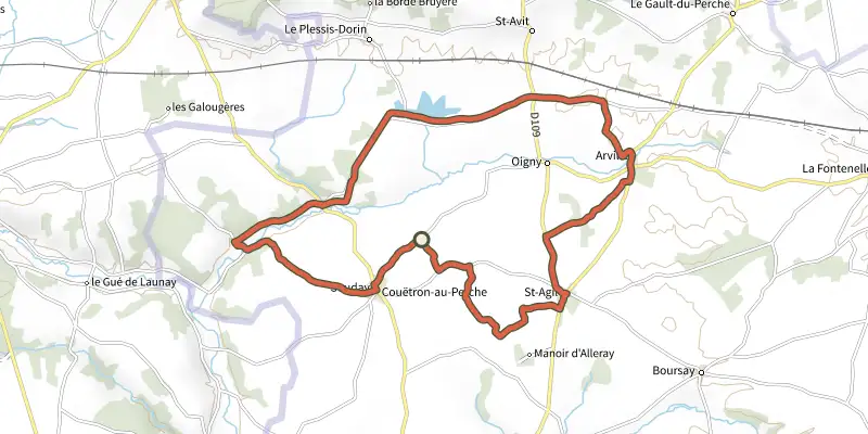 Map of the Les Templiers track on OpenTopoMap, with the start and numbered waypoints