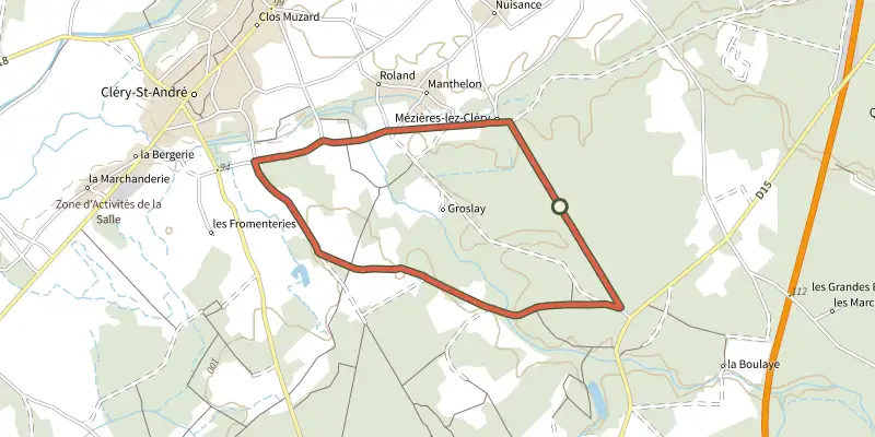 Map of the Sur les terres de Louis XI track on the IGN map, with the start and numbered waypoints