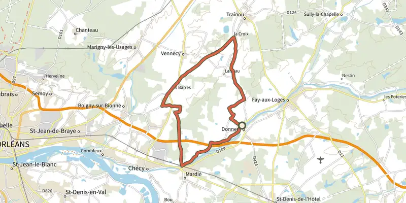 Carte du tracé de Détour fluvial sur OpenTopoMap, départ et points de passage numérotés