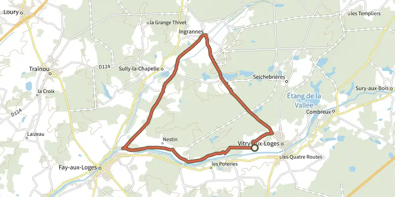 Carte du tracé de Aux portes de la plus grande forêt domaniale de France sur le Plan IGN, départ et points de passage numérotés
