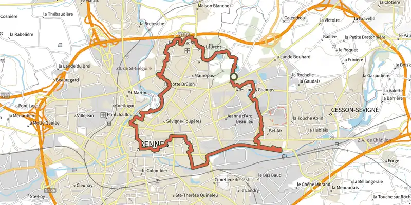 Carte du tracé de La balade à André sur le Plan IGN, départ et points de passage numérotés