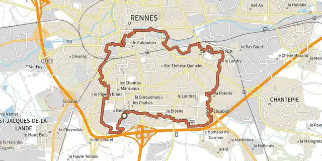 Tracé de Circuit Vilaine et Blosne sur le Plan IGN