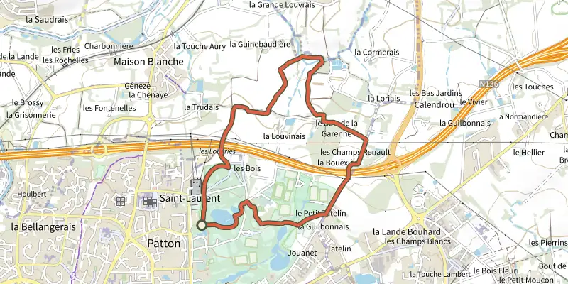 Map of the Parcours de jogging Gayeulles Nord track on the IGN map, with the start and numbered waypoints