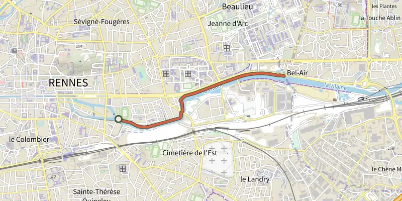 Carte du tracé de Parcours de jogging Promenade des Bonnets Rouges sur le Plan IGN, départ et points de passage numérotés