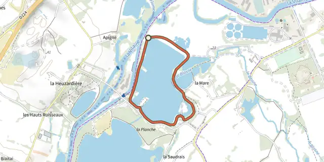 The Parcours de jogging Etang d'Apigné track on the IGN map