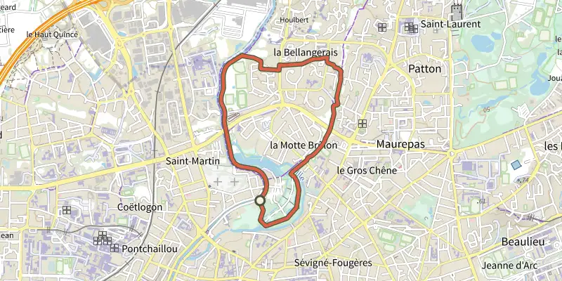 Map of the Parcours de jogging Saint-Martin track on the IGN map, with the start and numbered waypoints
