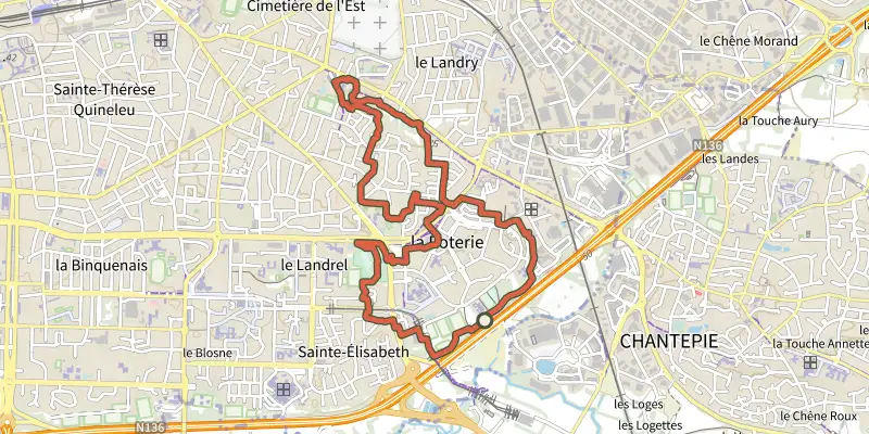 Map of the Circuit La Poterie-Le Landry track on the IGN map, with the start and numbered waypoints