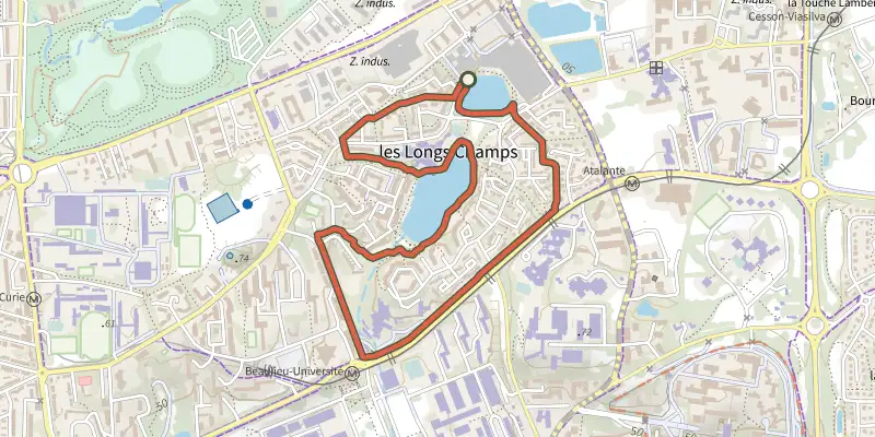 Map of the Parcours de jogging Longschamps track on the IGN map, with the start and numbered waypoints