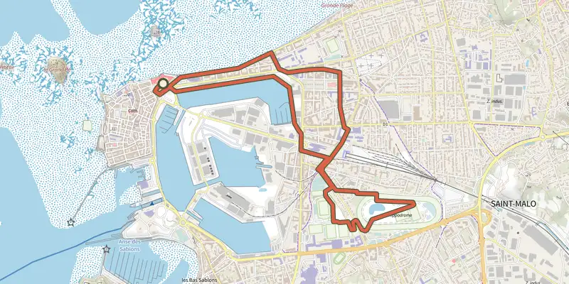 Map of the Balade Chlorophylle 2011, boucle 1 track on the IGN map, with the start and numbered waypoints