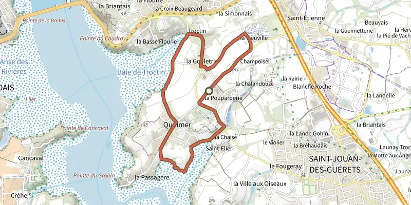 Map of the Balade Chlorophylle 2012, boucle 1 track on the IGN map, with the start and numbered waypoints